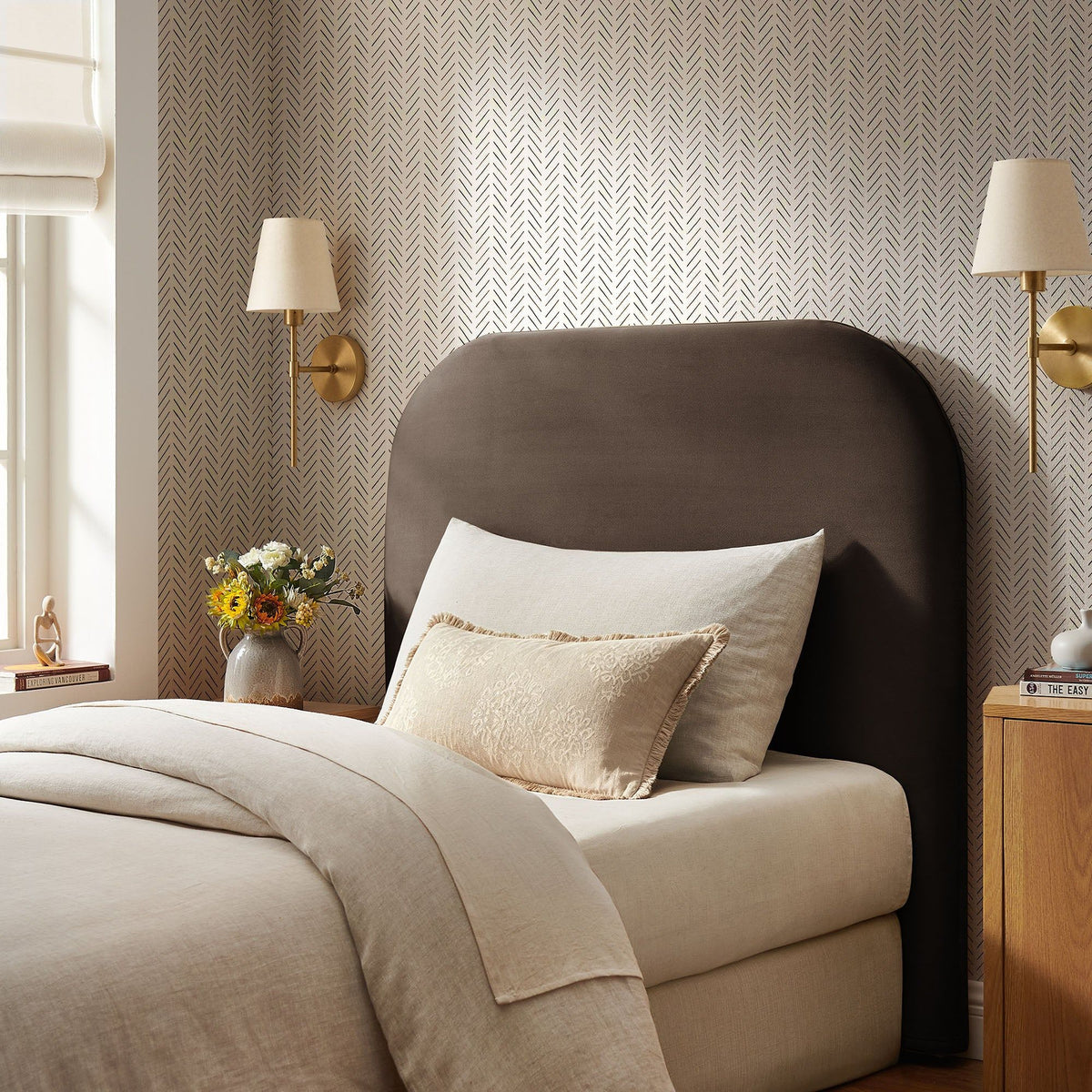 Keynote Twin Stain-Resistant Performance Velvet Headboard - Twin, Chocolate Brown