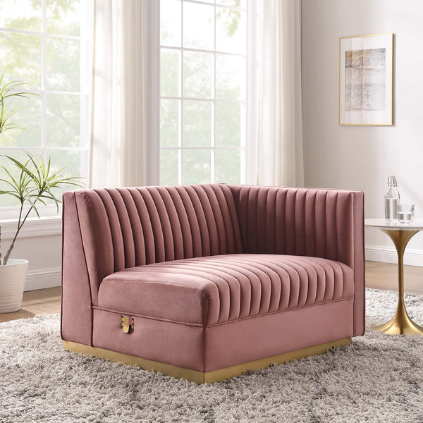 Sanguine Channel Tufted Performance Velvet Modular Sectional Sofa Right-Arm Chair - Dusty Rose