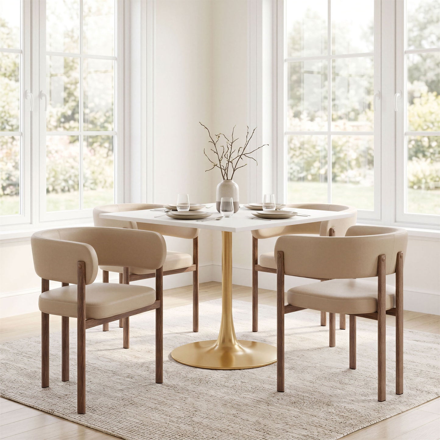 Epas - Dining Table - White / Gold
