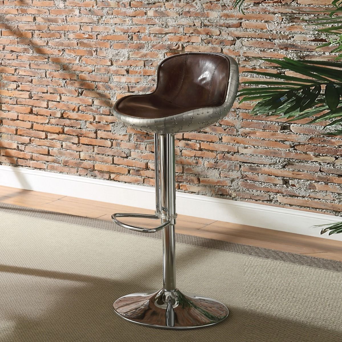 Brancaster - Adjustable Stool With Swivel - Vintage Brown Top Grain Leather & Aluminum