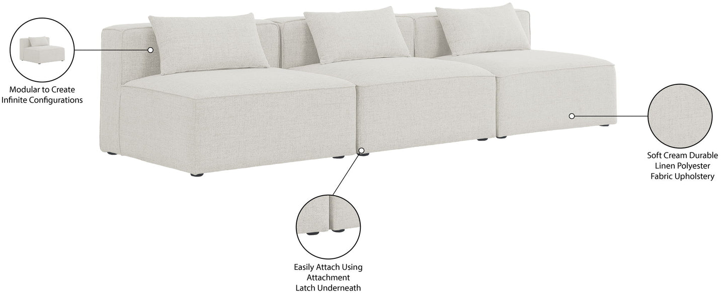 Cube - Linen Modular 3 Seat Armless Sofa