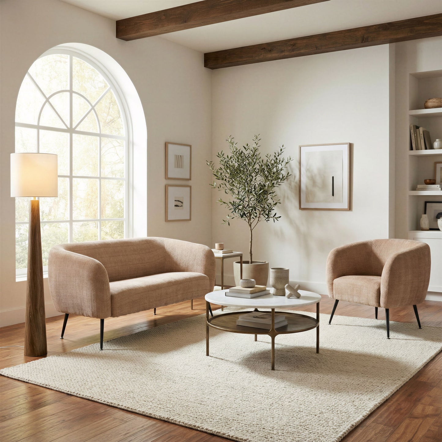 Racine - Accent Chair - Linen Beige / Brown