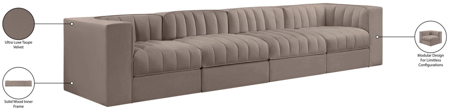 Rummi - Velvet Performance Fabric Upholstered 4 Piece Modular Sofa