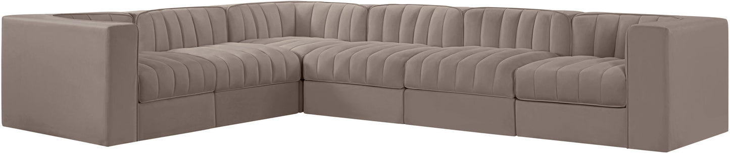 Rummi - Velvet Performance Fabric Upholstered 6 Piece Modular Sectional (With 3 Corner Chairs)