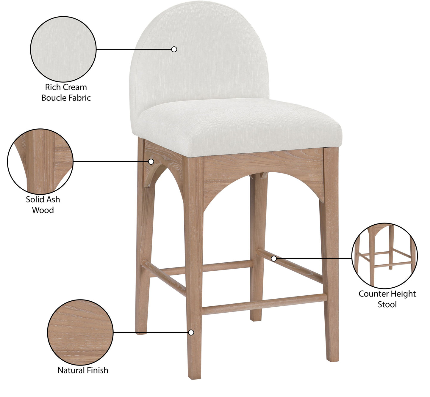 Waldorf - Chenille Stool With Natural Legs