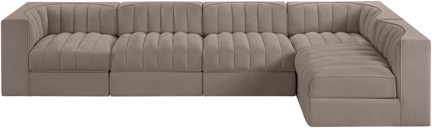 Rummi - Velvet Performance Fabric Upholstered 5 Piece Modular Sectional, L-Shaped (Right)