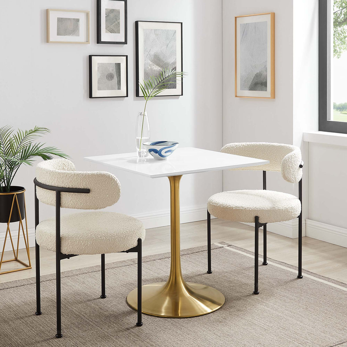 Lippa Square Wood Dining Table - 28", Gold White