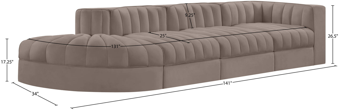 Rummi - Velvet Performance Fabric Upholstered 4 Piece Modular Sectional With Reverse Corner Chair