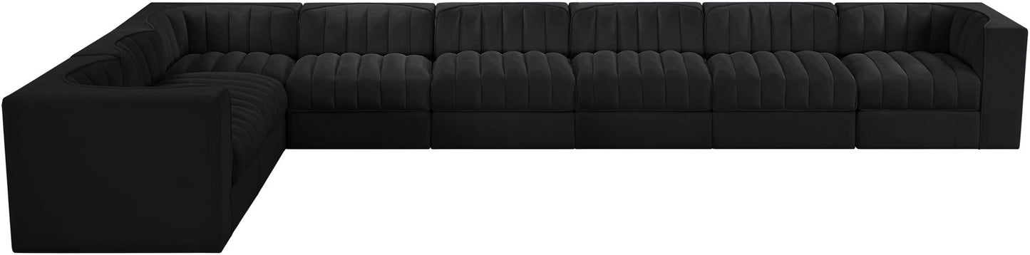 Rummi - Velvet Performance Fabric Upholstered 8 Piece Modular Sectional (With 3 Corner Chairs)