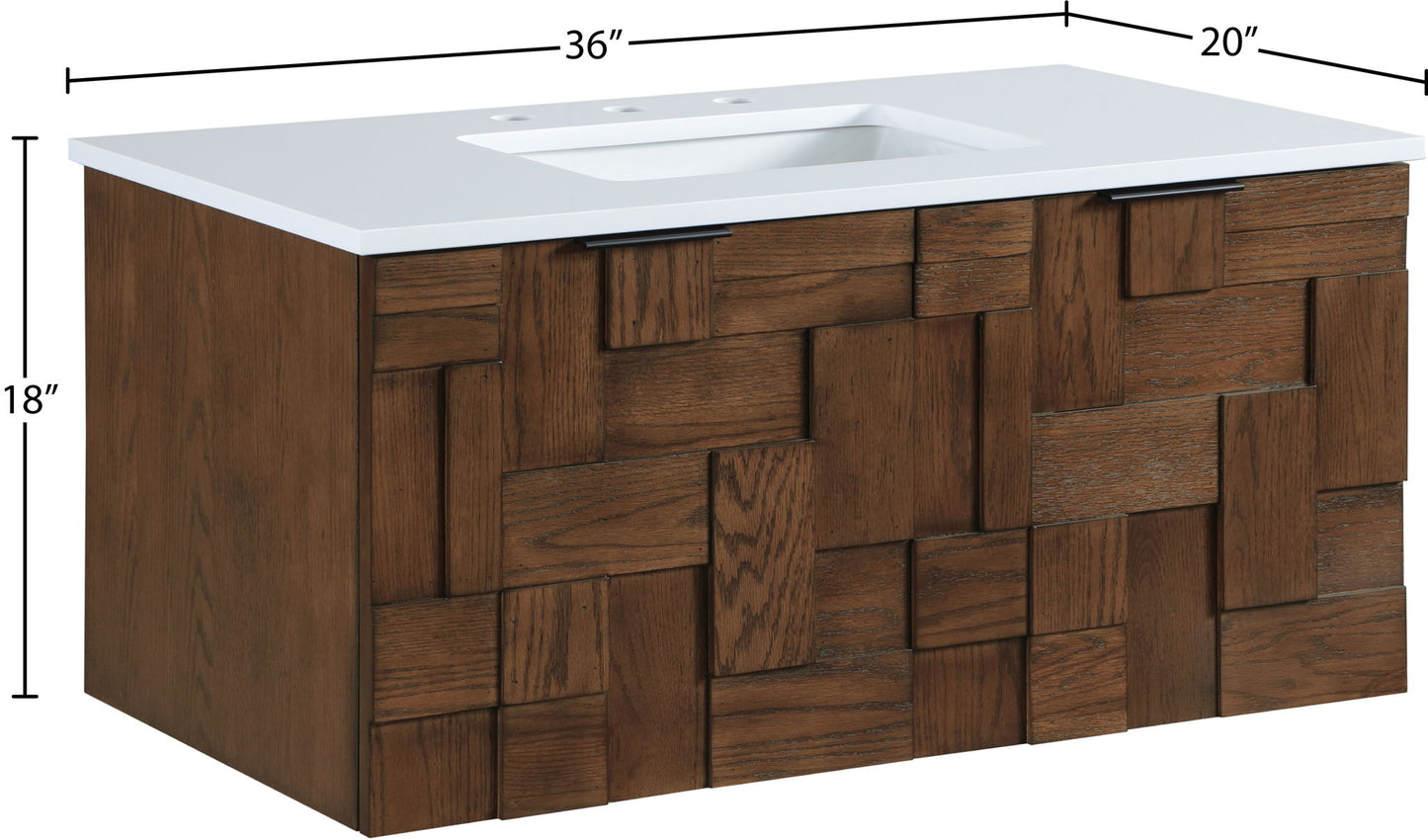 Leonardo - Engineered Stone And Solid Wood 24" Wall Mounted Bathroom Vanity