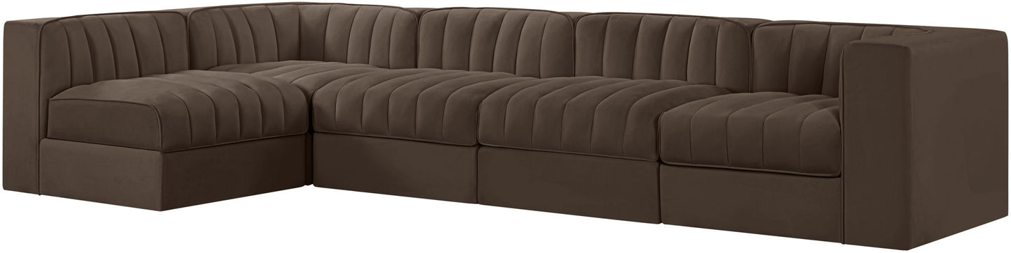 Rummi - Velvet Performance Fabric Upholstered 5 Piece Modular Sectional, L-Shaped (Right)