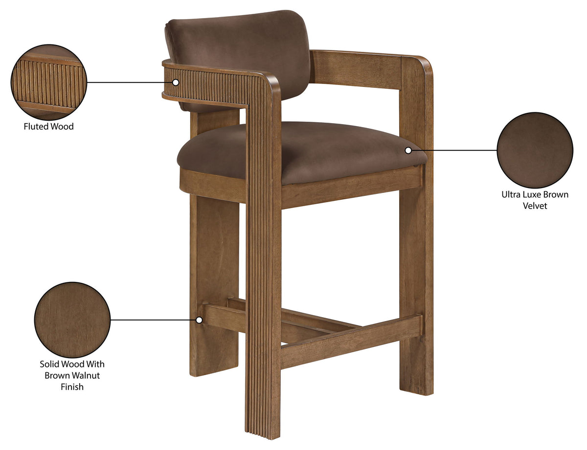 Sacha - Velvet Stool With Brown Base