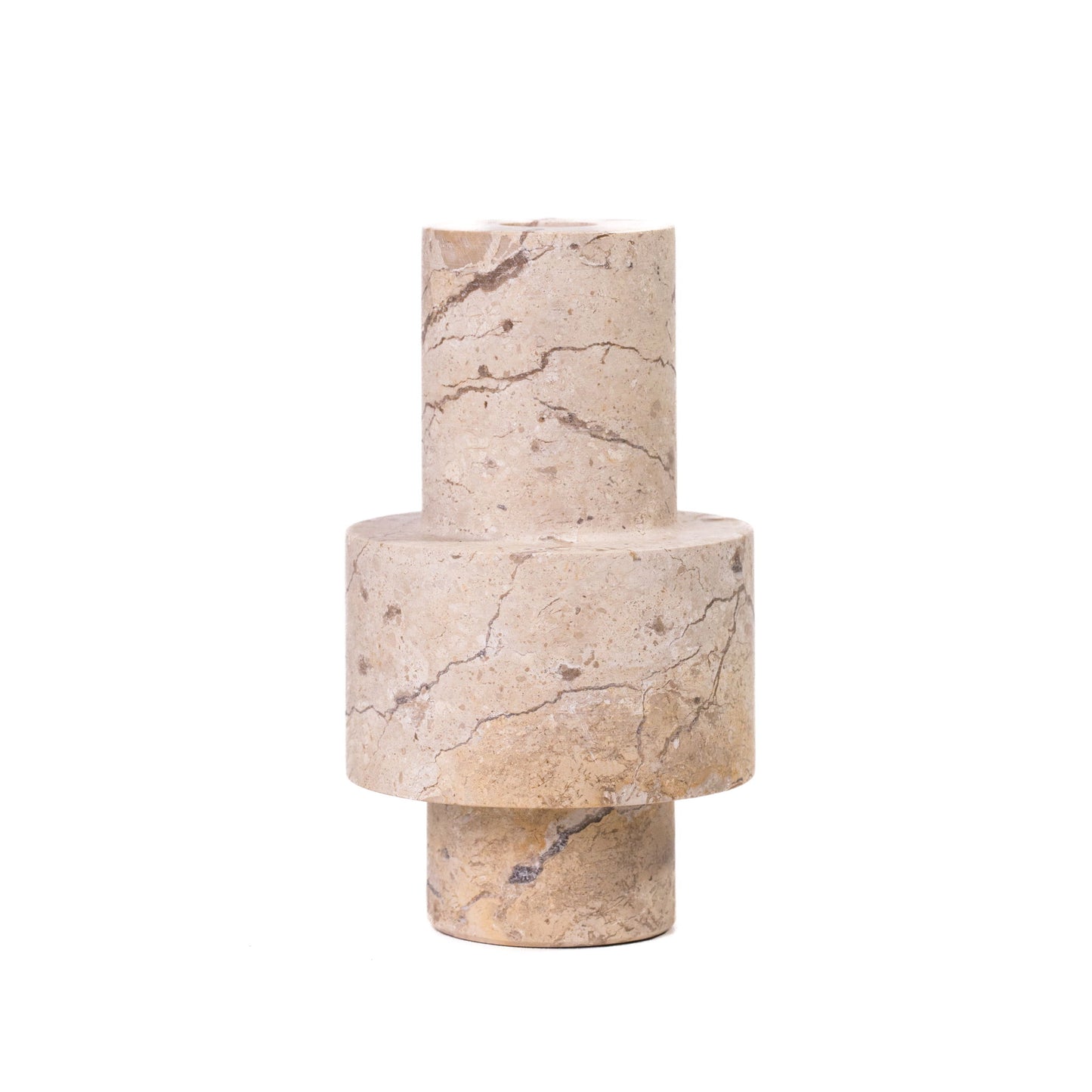 Natural Turned Candle Holder - Travertine