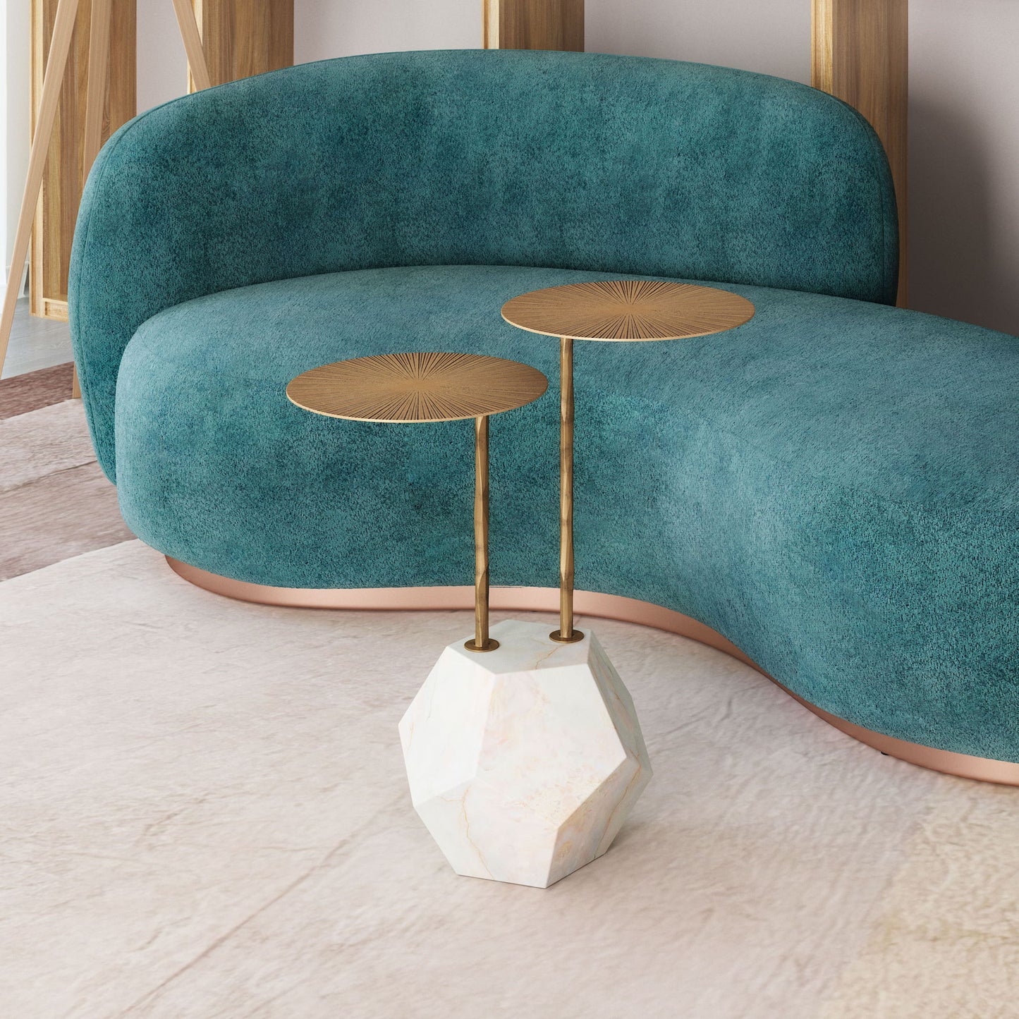 Anten - Side Table - Brass & White