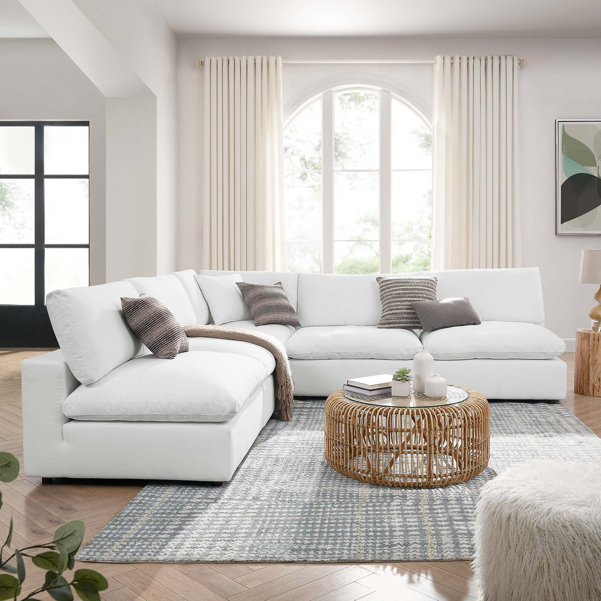 Commix 5-Piece Down Filled Overstuffed Armless Sectional Sofa - Pure White
