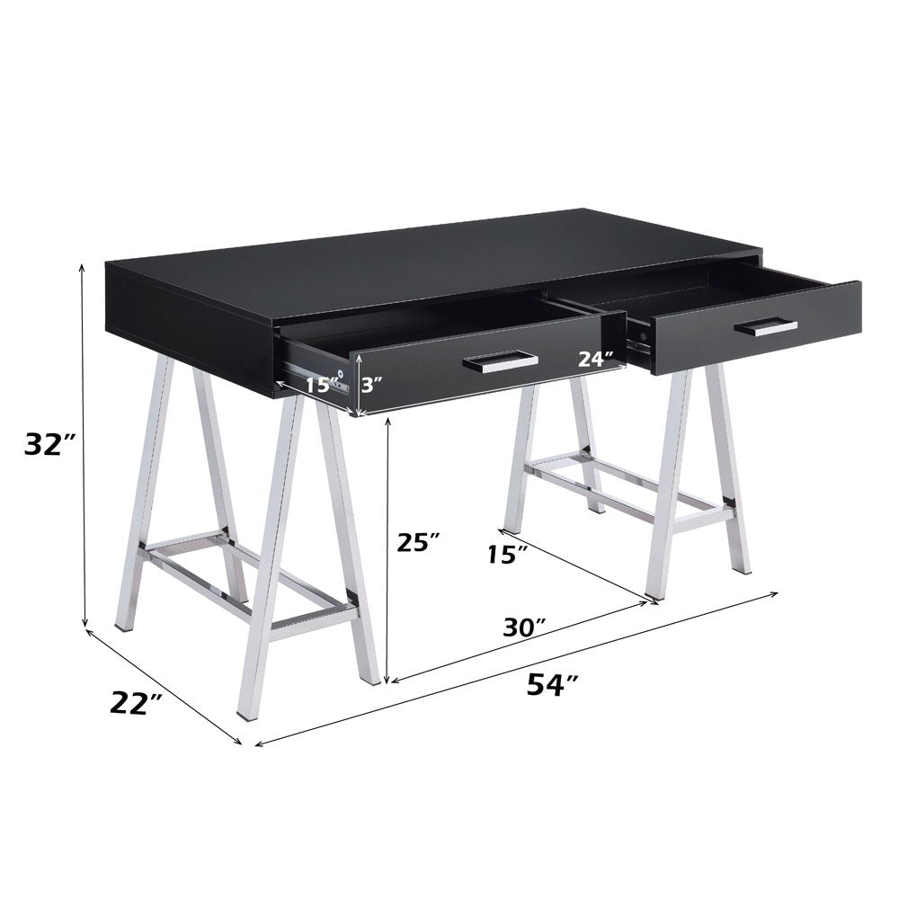 Coleen - Writing Desk - Black High Gloss & Chrome
