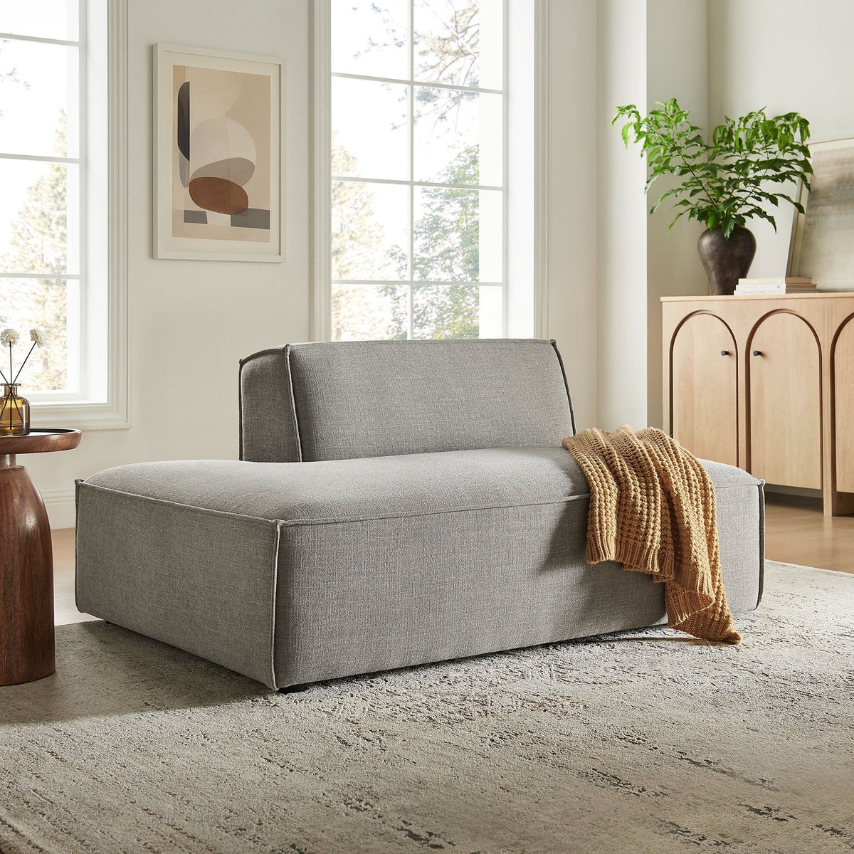 Restore Performance Fabric Upholstered Left-Facing Armless Modular Chaise - Pewter