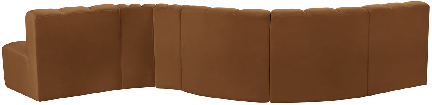 Arc - Velvet 6 Piece Curved Modular Sofa - Saddle