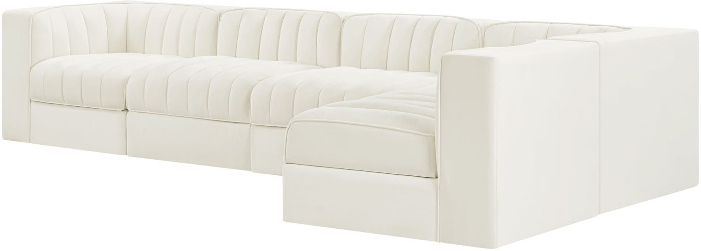 Rummi - Velvet Performance Fabric Upholstered 5 Piece Modular Sectional, L-Shaped (Right)