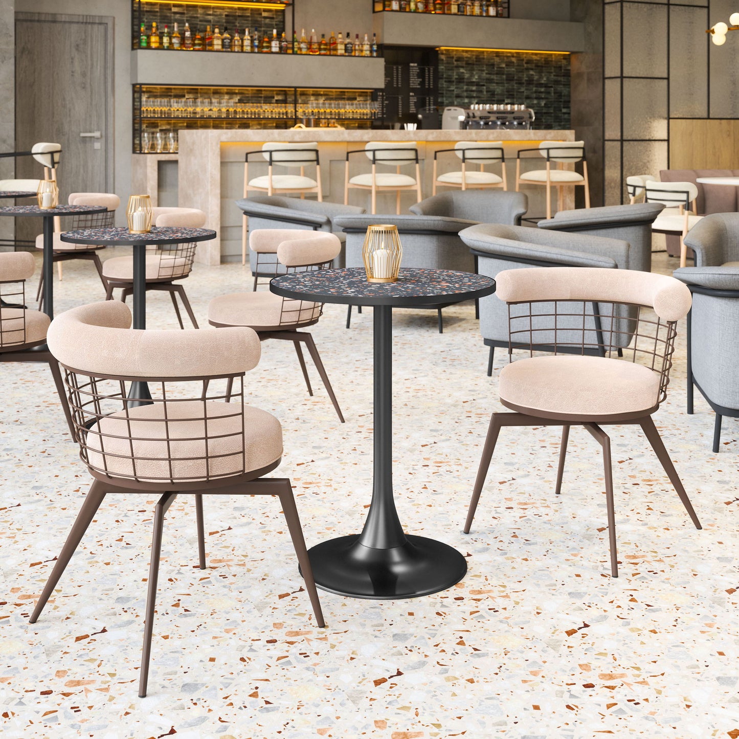 Saku - Swivel Dining Chair - Beige / Brown