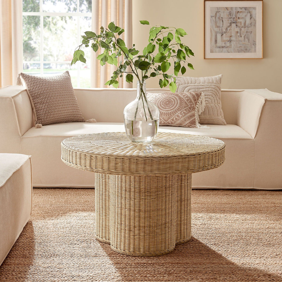 Ainsley 32 Inch Round Natural Rattan Coffee Table - Natural