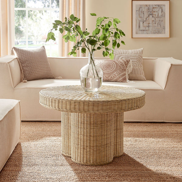 Ainsley 32 Inch Round Natural Rattan Coffee Table - Natural