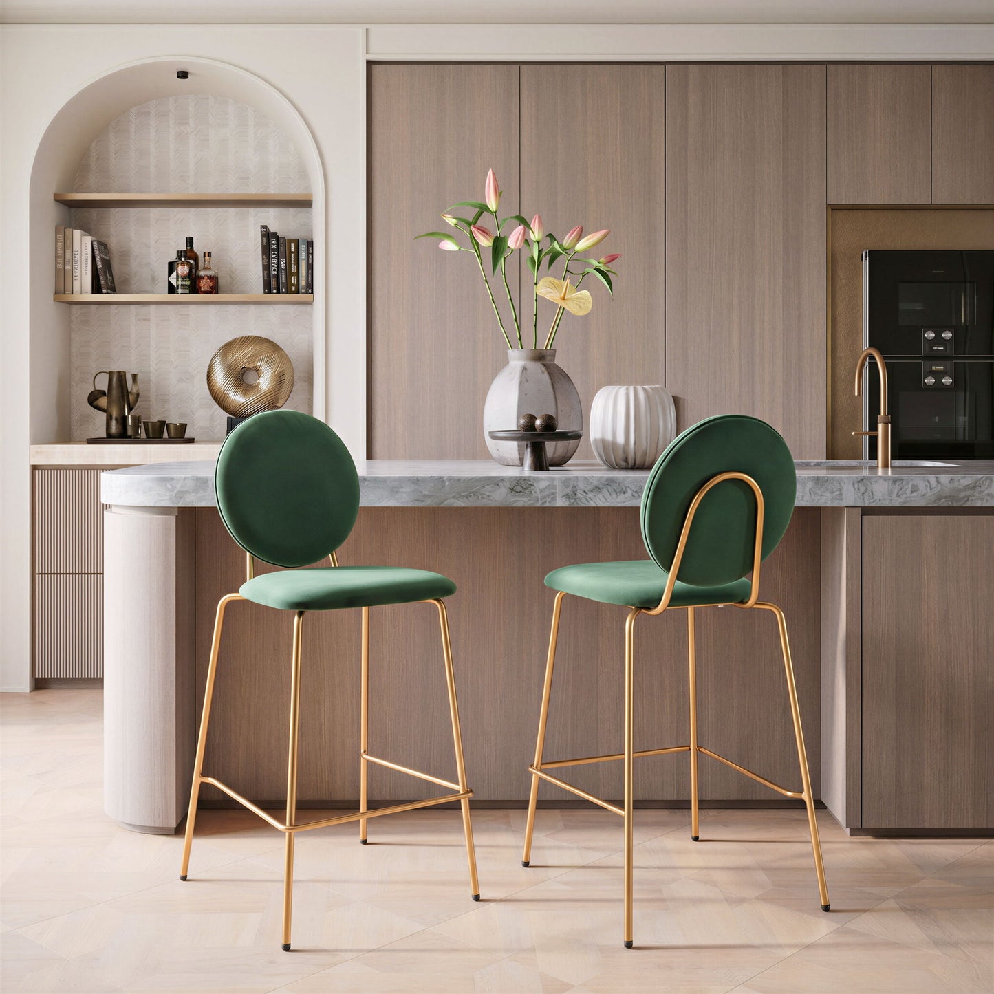 Odessa - Counter Stool (Set of 2) - Green / Gold