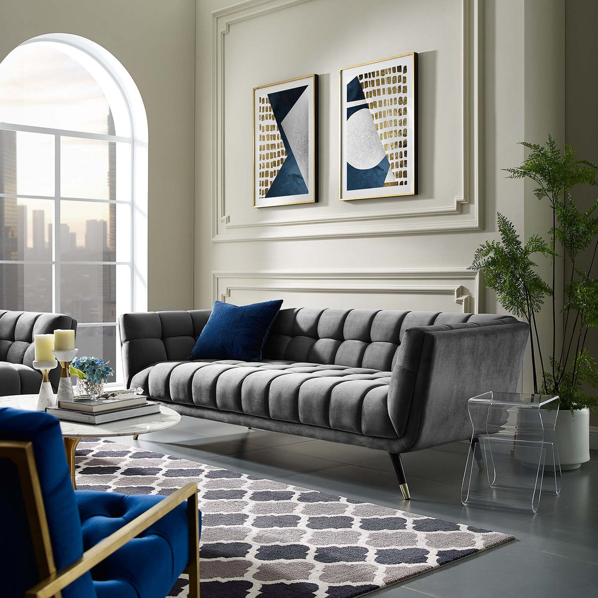 Adept Performance Velvet Sofa - Gray