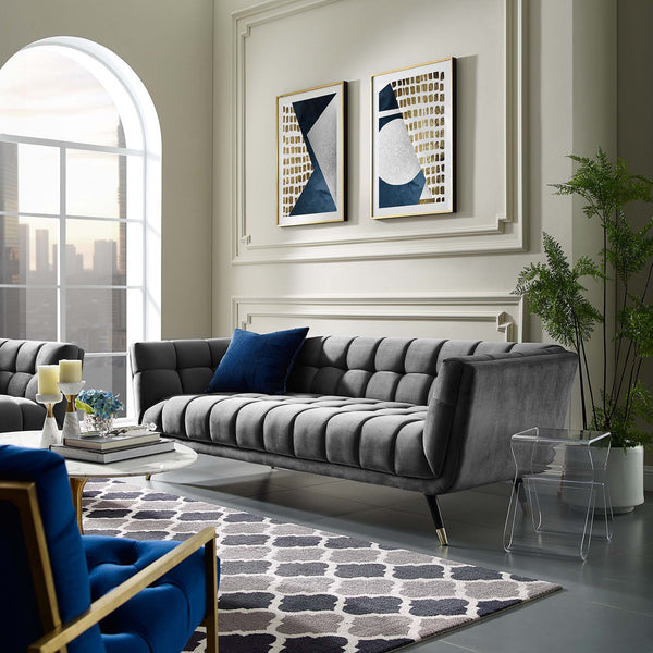 Adept Performance Velvet Sofa - Gray