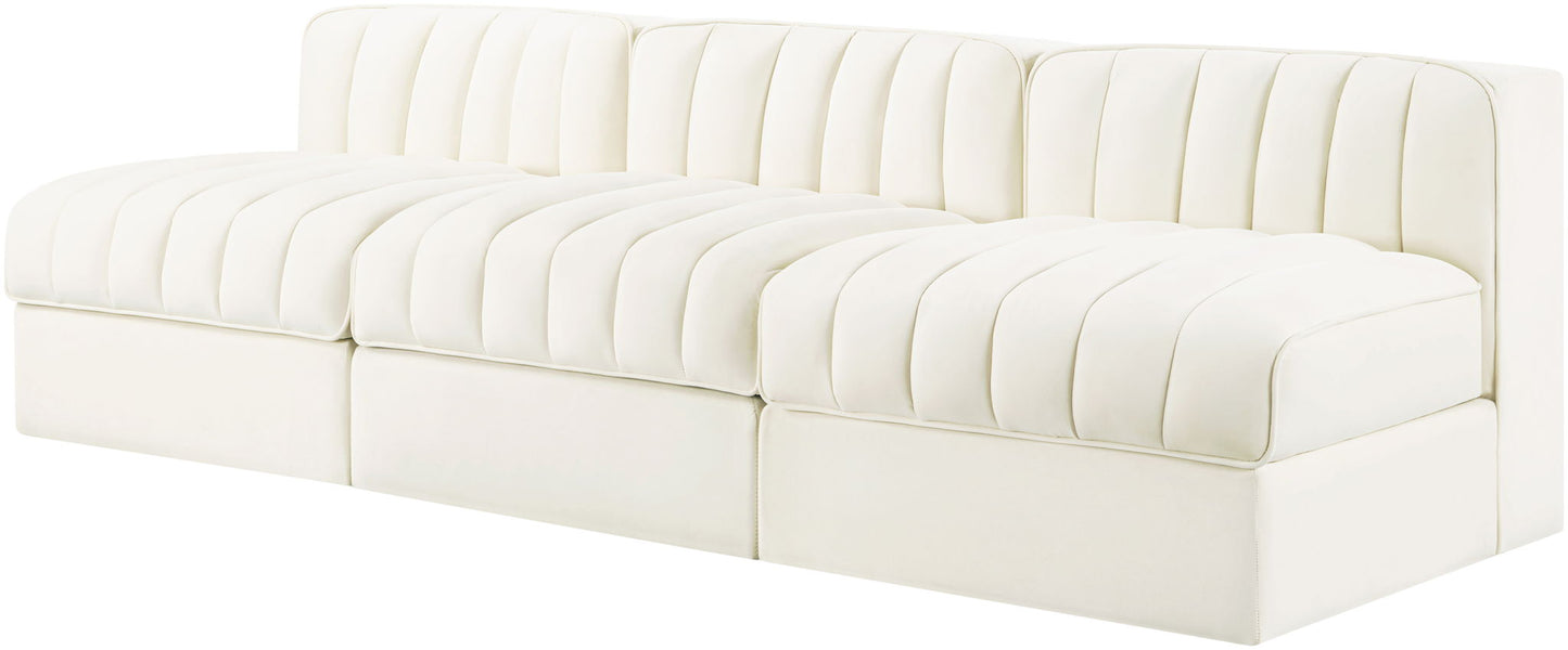 Rummi - Velvet Performance Fabric Upholstered 3 Piece Modular Armless Sofa