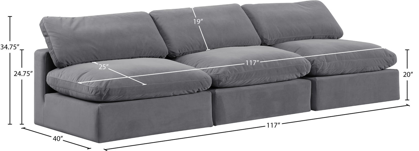 Comfy - Velvet Modular Armless Sofa 3 Seats