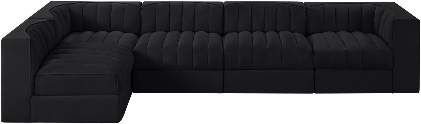 Rummi - Velvet Performance Fabric Upholstered 5 Piece Modular Sectional, L-Shaped (Right)