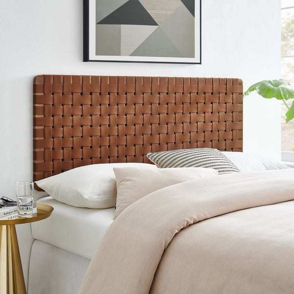 Sparta Weave Wall-Mount Vegan Leather Headboard - Full, Walnut Brown
