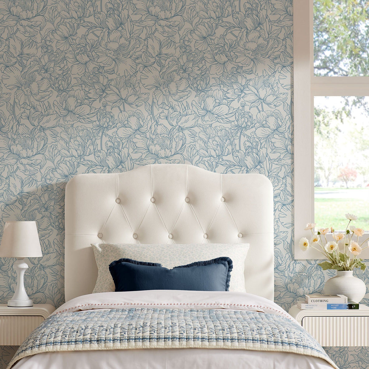 Annabel Diamond Tufted Performance Velvet Headboard - Twin, Alabaster