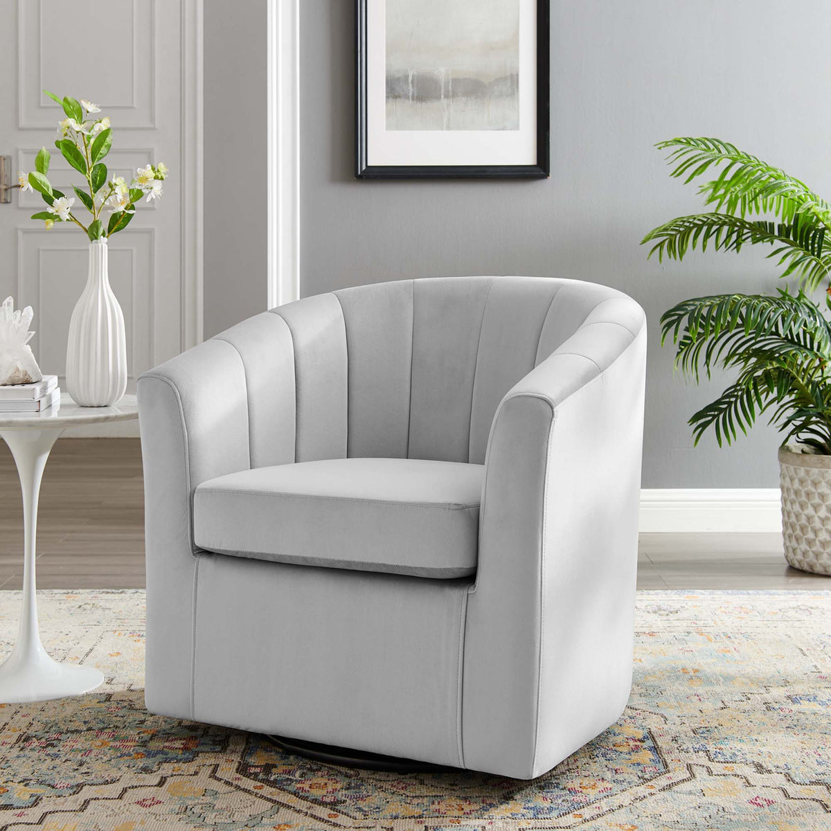 Prospect Performance Velvet Swivel Armchair - Light Gray