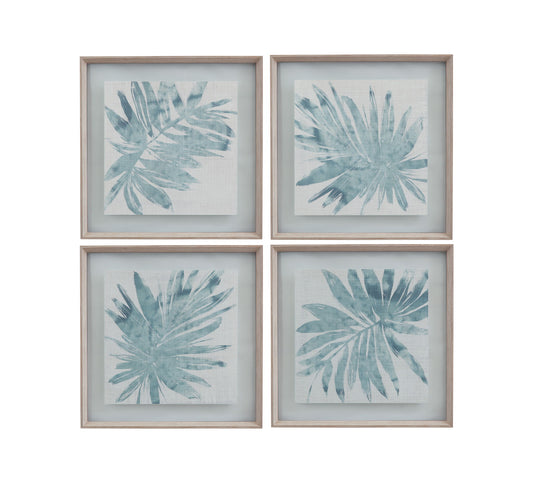 Burlap Ocean Palm Framed Print (Set of 4) - Light Blue