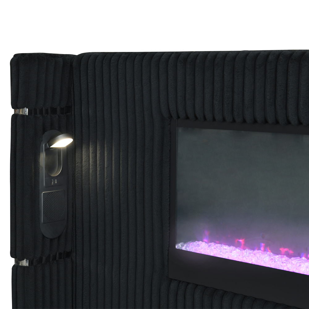 Garner - Bed With Fireplace, LED, Reading Light, Speaker, Bluetooth & USB