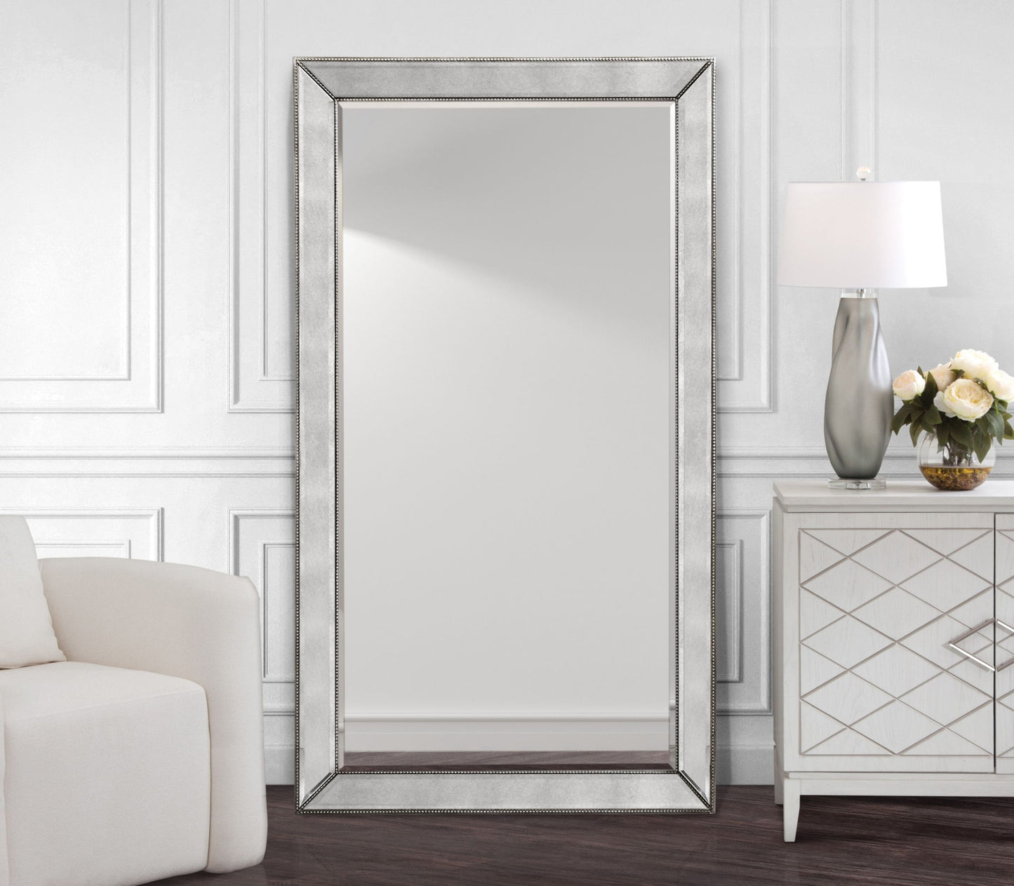 Beaded - Floor Mirror 79" - Silver