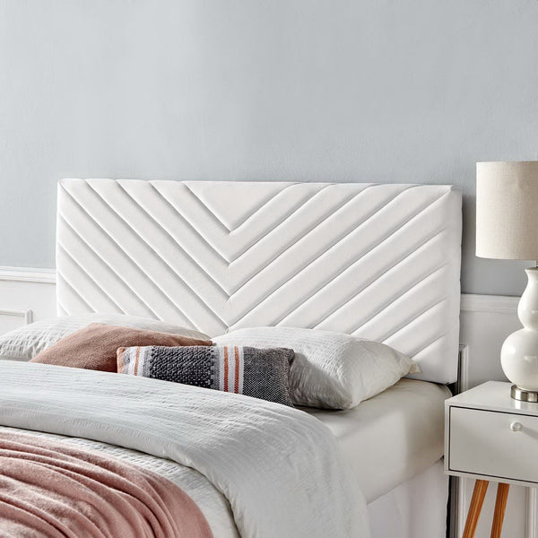 Alyson Angular Channel Tufted Performance Velvet Headboard - King/CA King, White