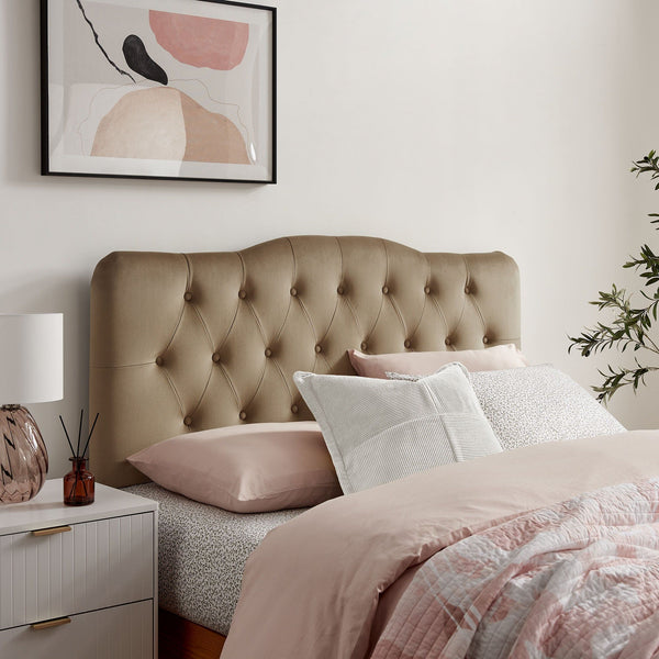Annabel Diamond Tufted Performance Velvet Headboard - Full, Taupe