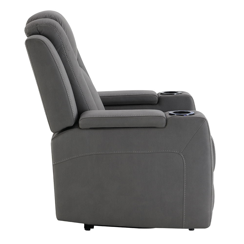 Leuco - Power Motion Recliner With Cup Holder, Control, LED & Power Headrest - Gray