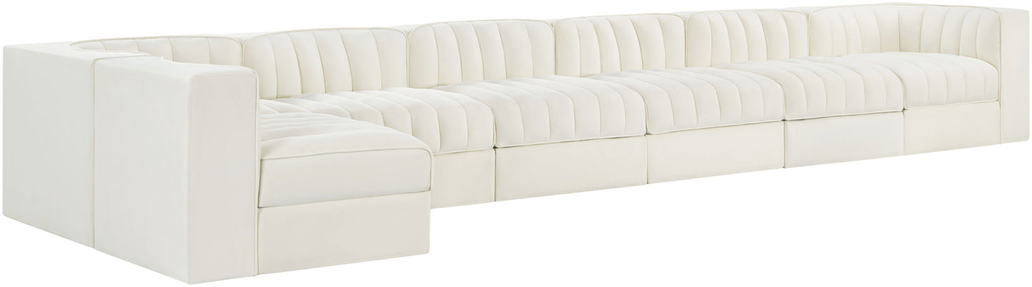 Rummi - Velvet Performance Fabric Upholstered 7 Piece Modular Sectional, L-Shaped (Right)