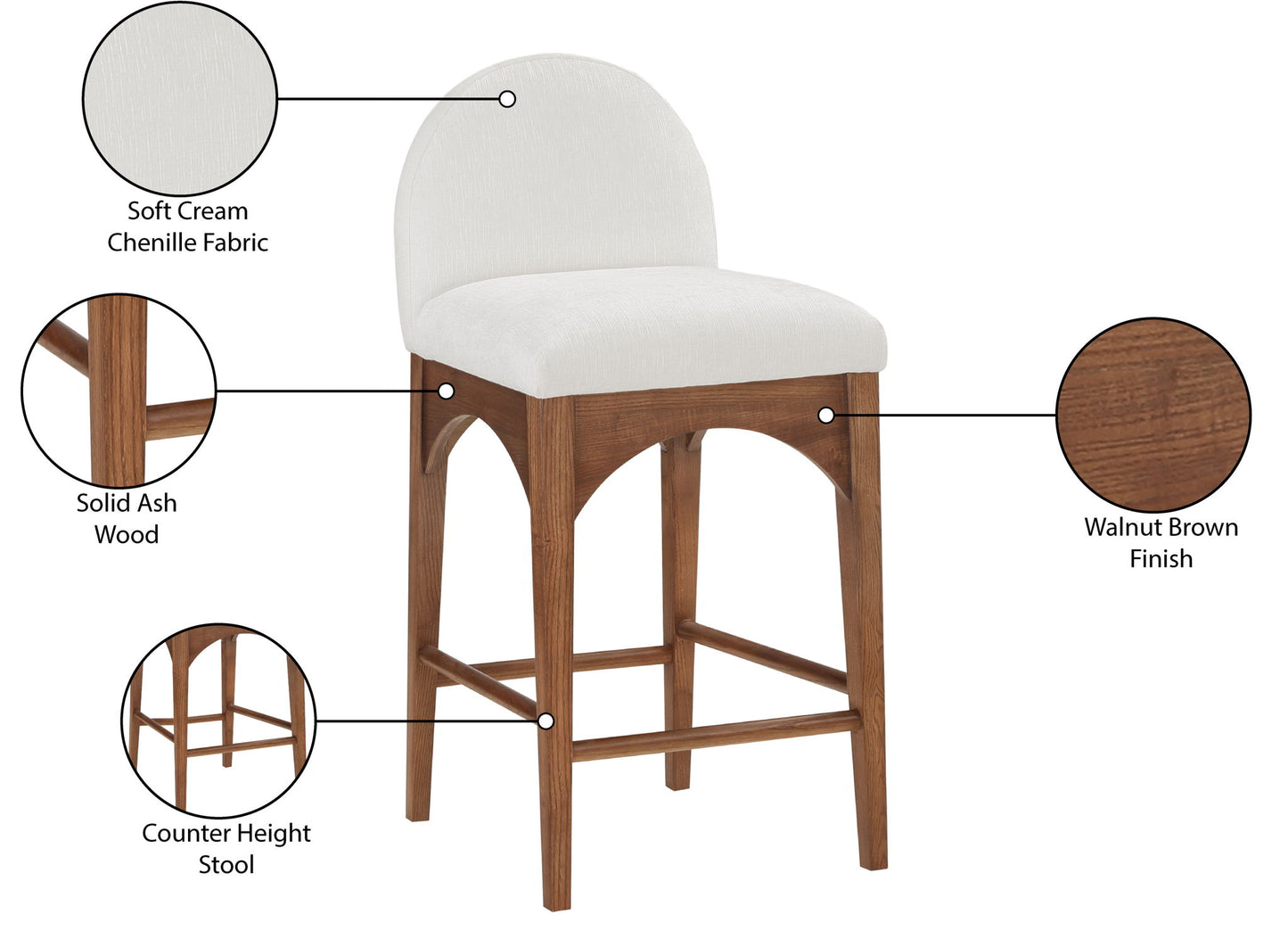 Waldorf - Chenille Stool With Brown Legs