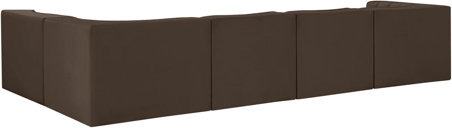 Rummi - Velvet Performance Fabric Upholstered 5 Piece Modular Sectional, L-Shaped (Right)