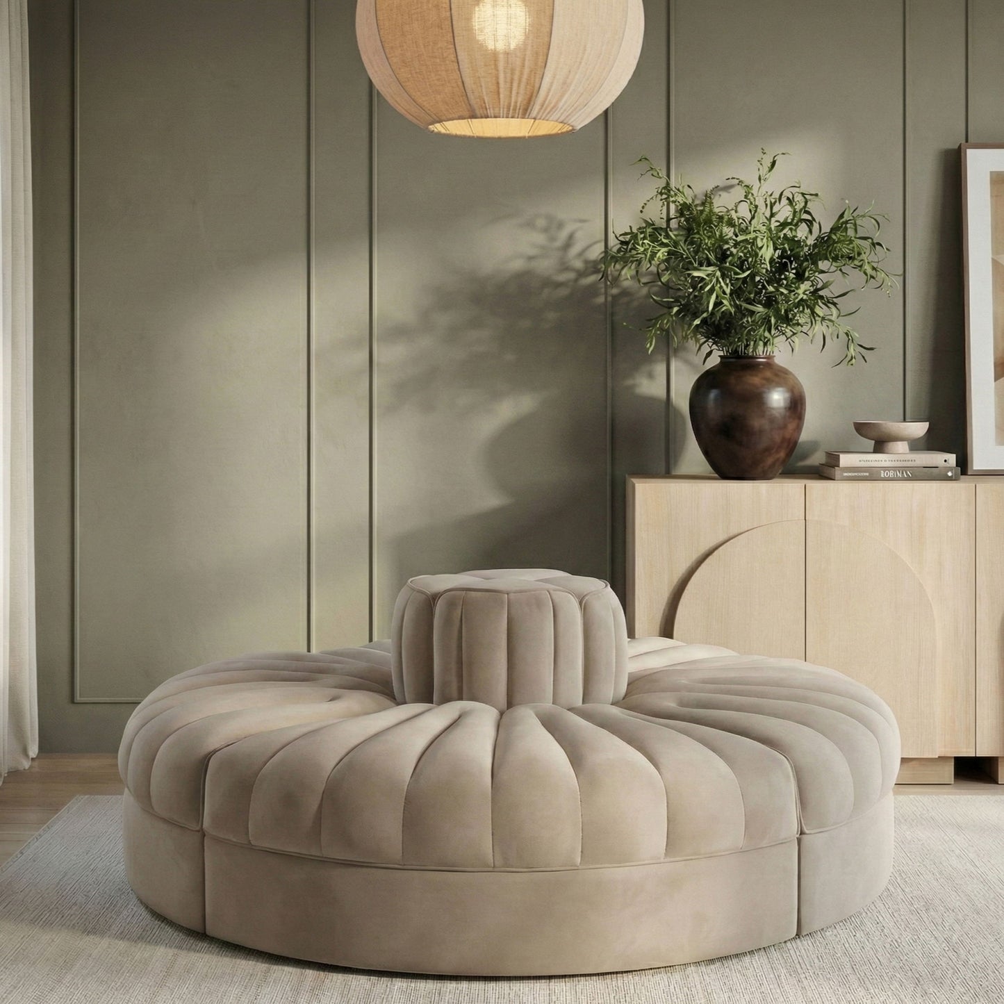 Rummi - Round Velvet Performance Fabric Upholstered 4 Piece Modular Sofa