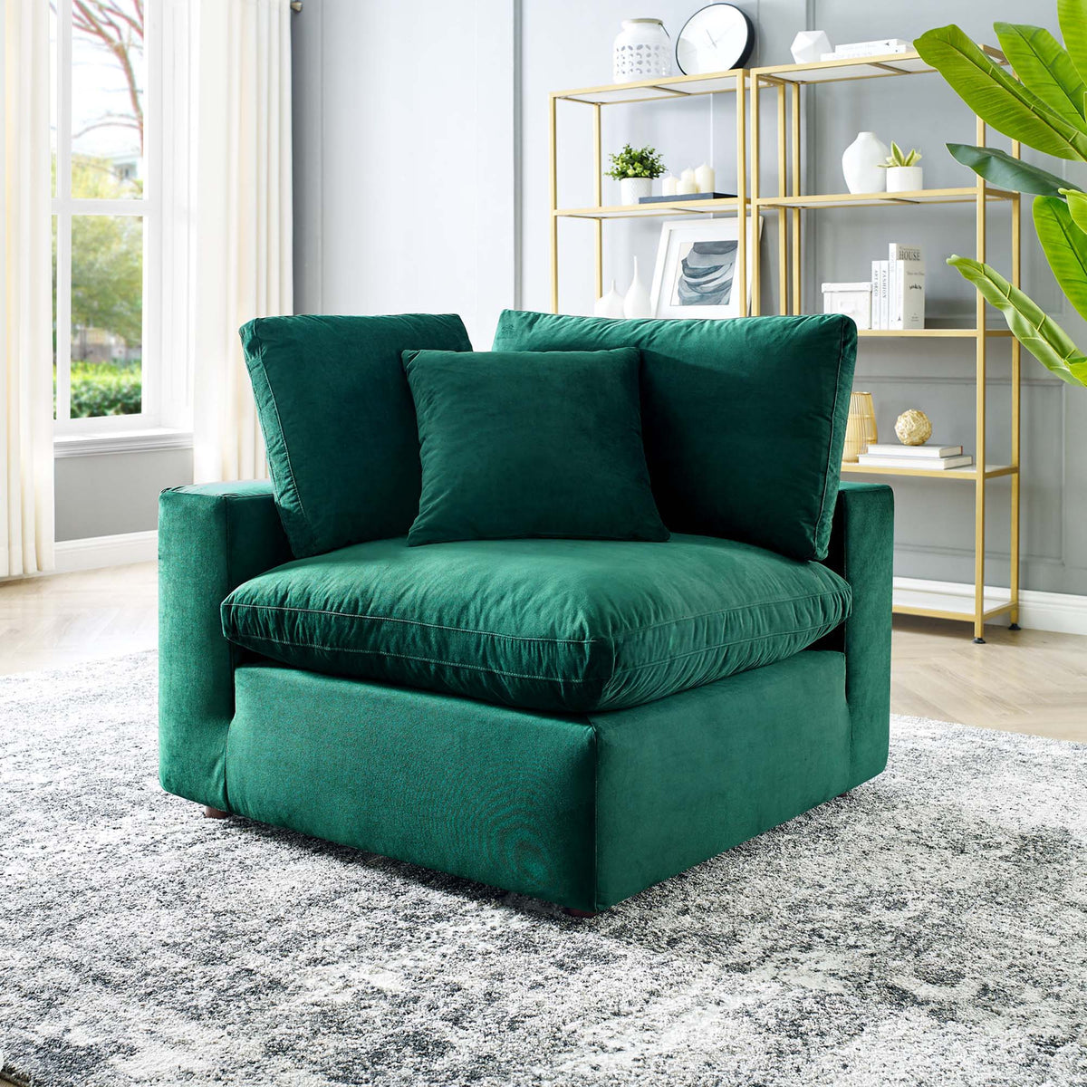 Commix Down Filled Overstuffed Performance Velvet Corner Chair - Green