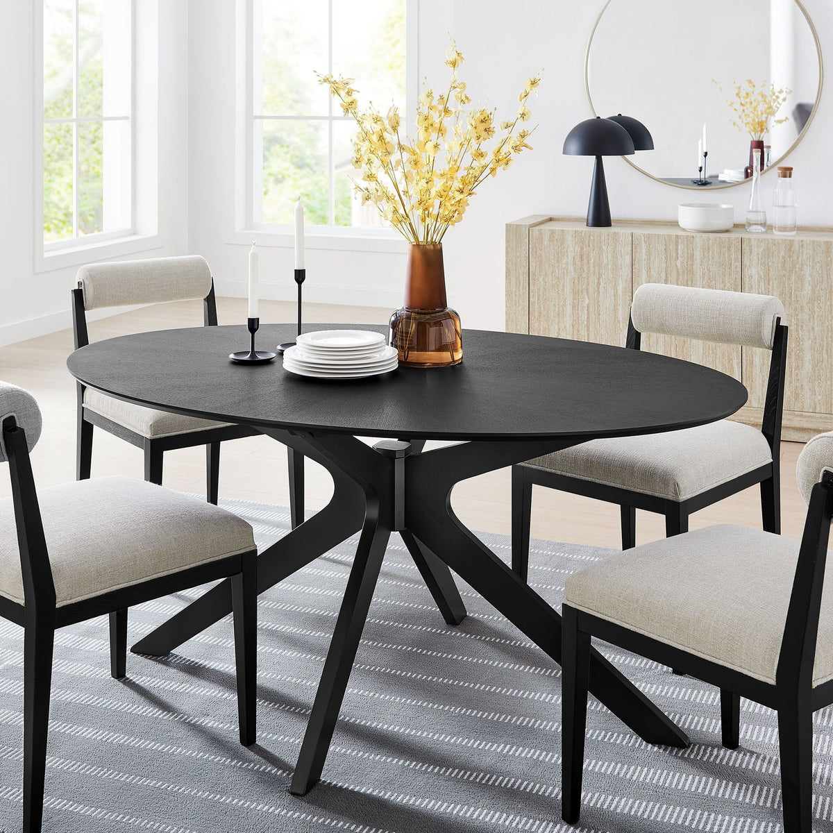 Crossroads Wood Dining Table - 63" Oval, Black
