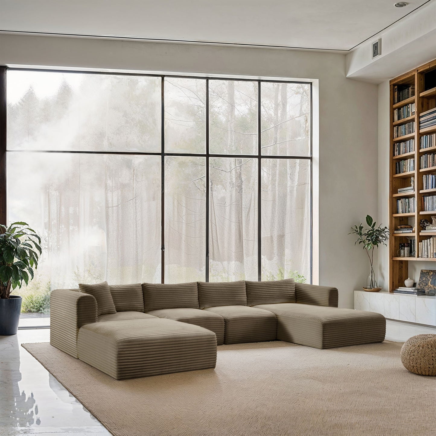 Shaggy - Fabric 5 Piece Modular Sectional With Chaise And Ottoman