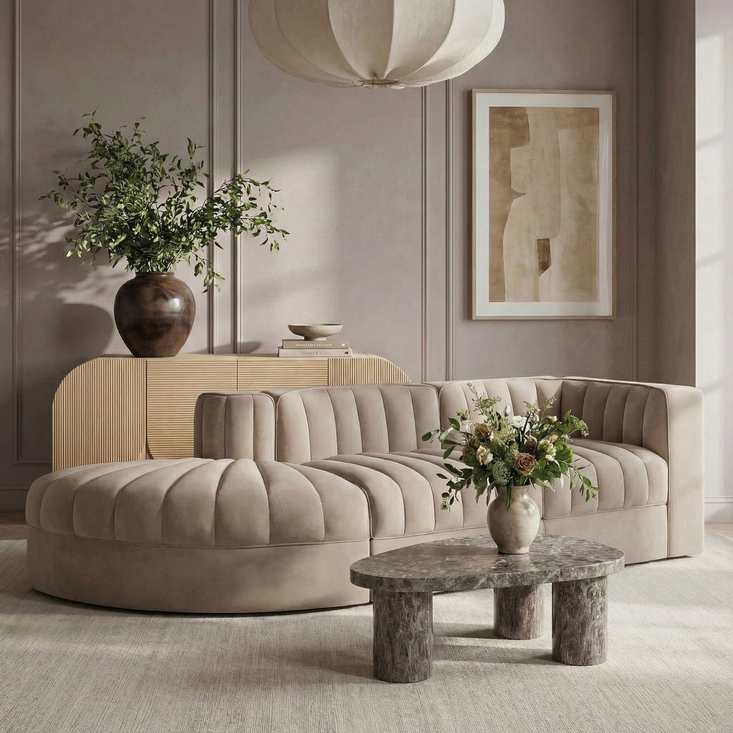 Rummi - Velvet Performance Fabric Upholstered 3 Piece Modular Sectional