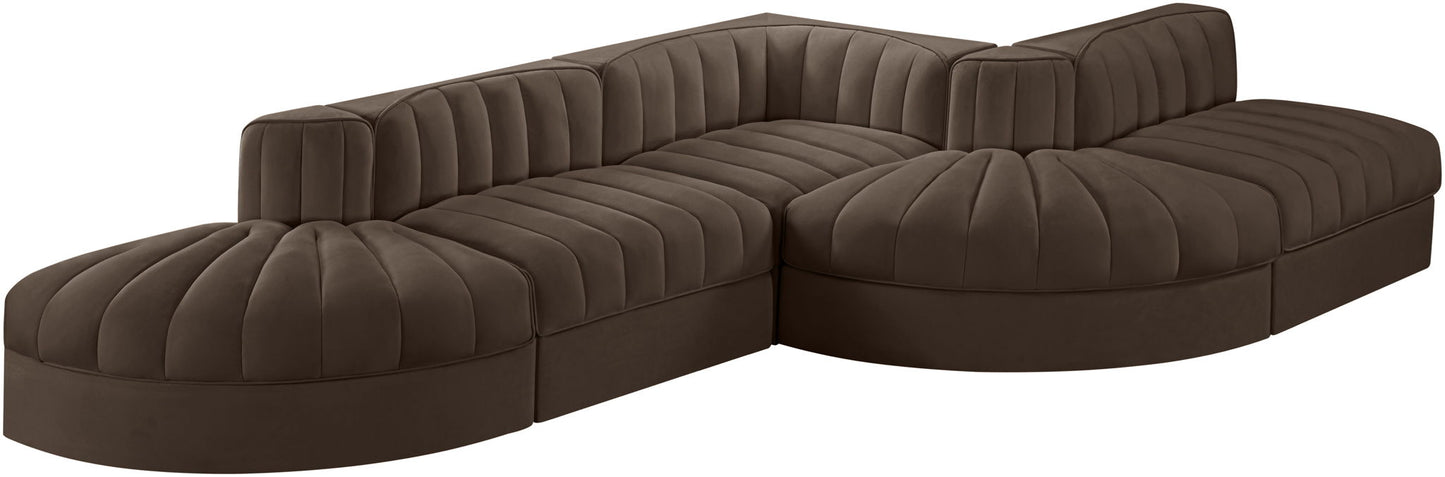 Rummi - Rounded Velvet Performance Fabric Upholstered 5 Piece Modular Sectional
